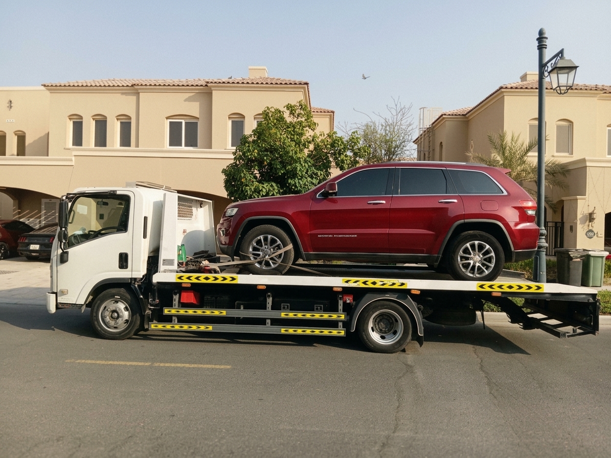 Red SUV Flatbed Transit